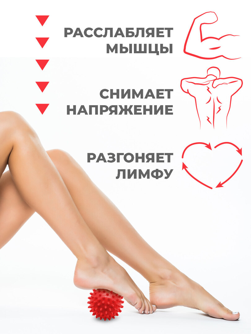 Массажный мяч Boomshakalaka для МФР, рук, ног, диаметр 8,5 -11 см. (в зависимости от накачки), спортивный, мягкий, цвет красный