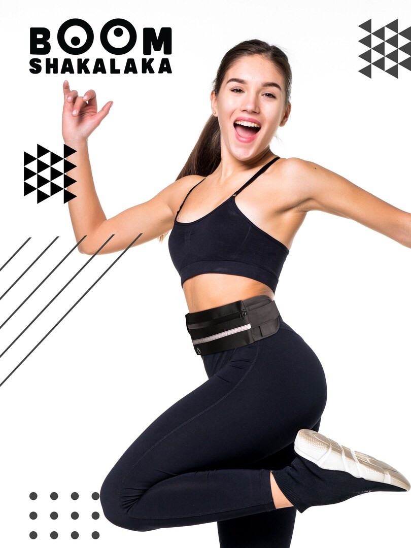 Сумка поясная спортивная Boomshakalaka для телефона, ключей и воды, для бега, водонепроницаемая, ремень для бегуна, велосипедиста, цвет черный