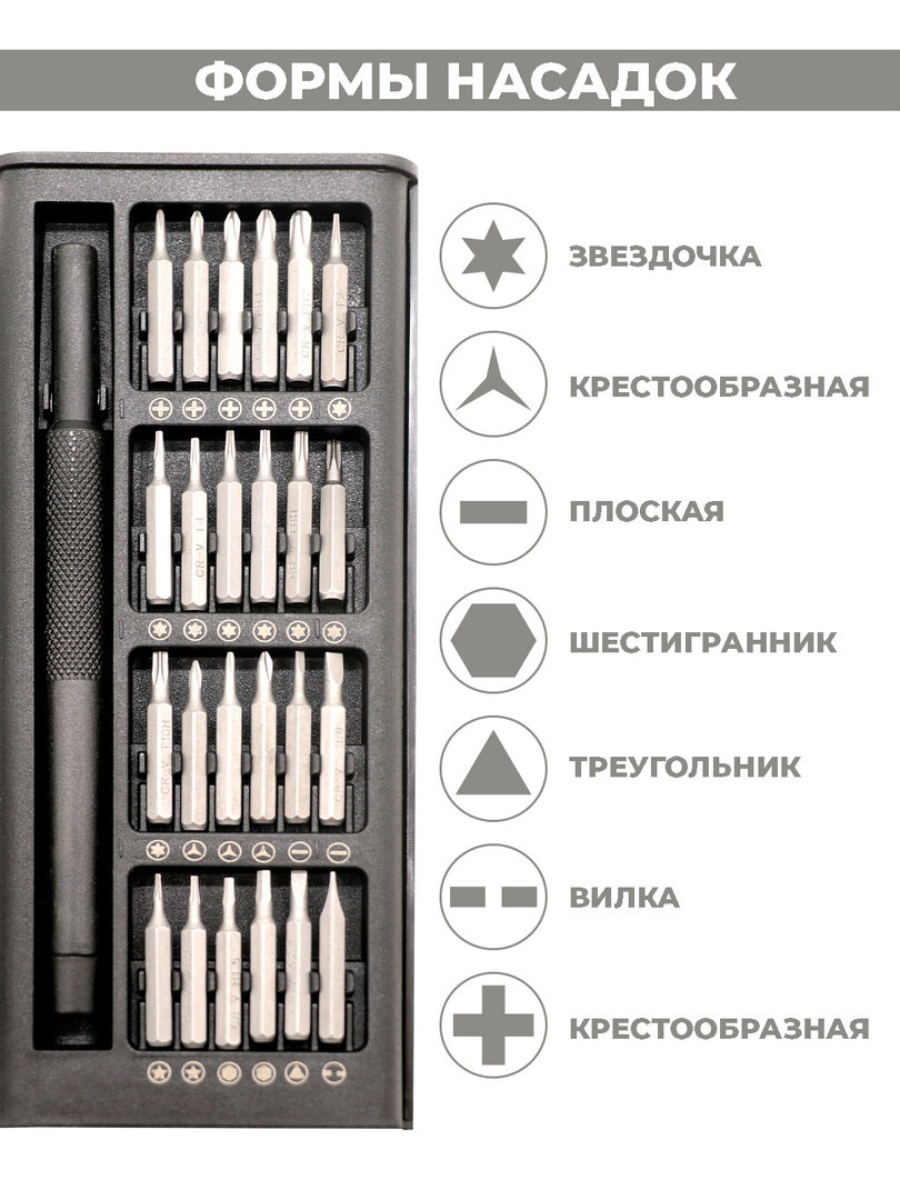 Набор отверток с магнитными насадками 24 в 1, пластиковая ручка, для телефона, планшета, ноутбука, и точных работ