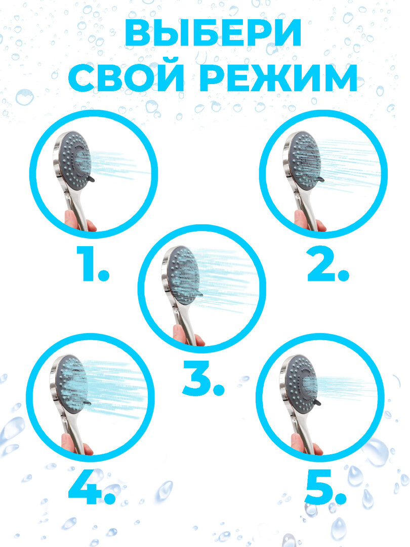 Лейка для душа, насадка для душа, массажная, 5 режимов, пластиковая
