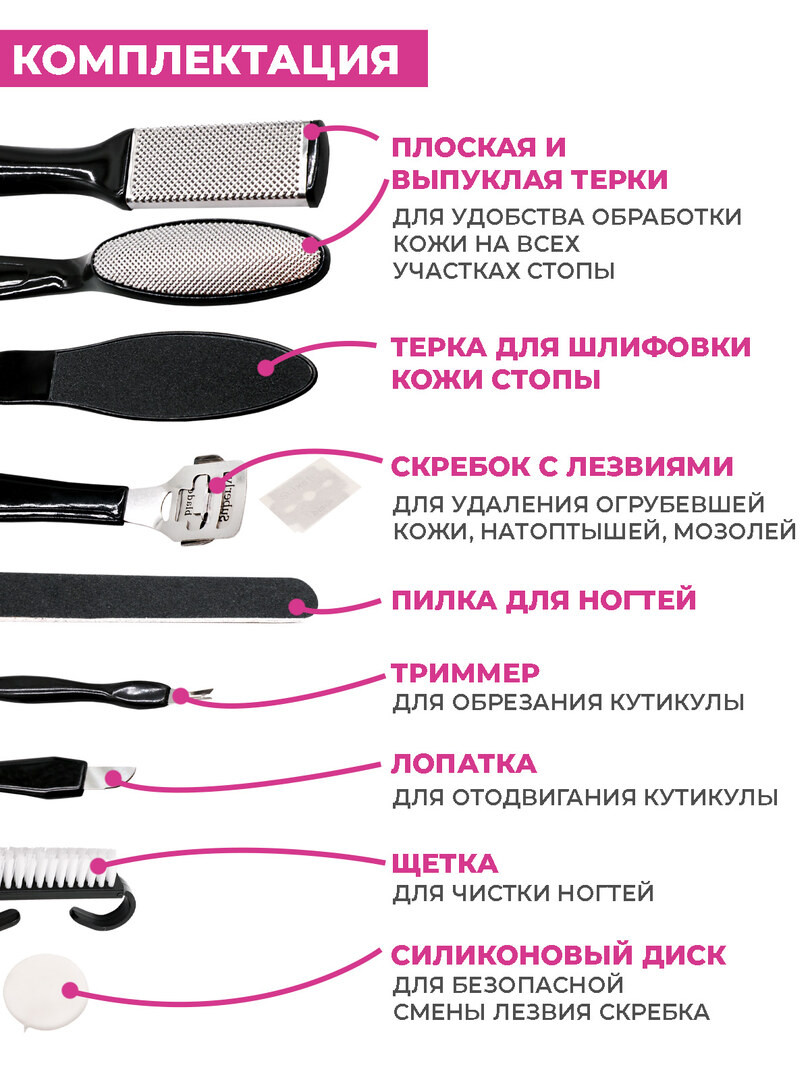 Многофункциональный набор для педикюра Boomshakalaka, 10 предметов, с кейсом