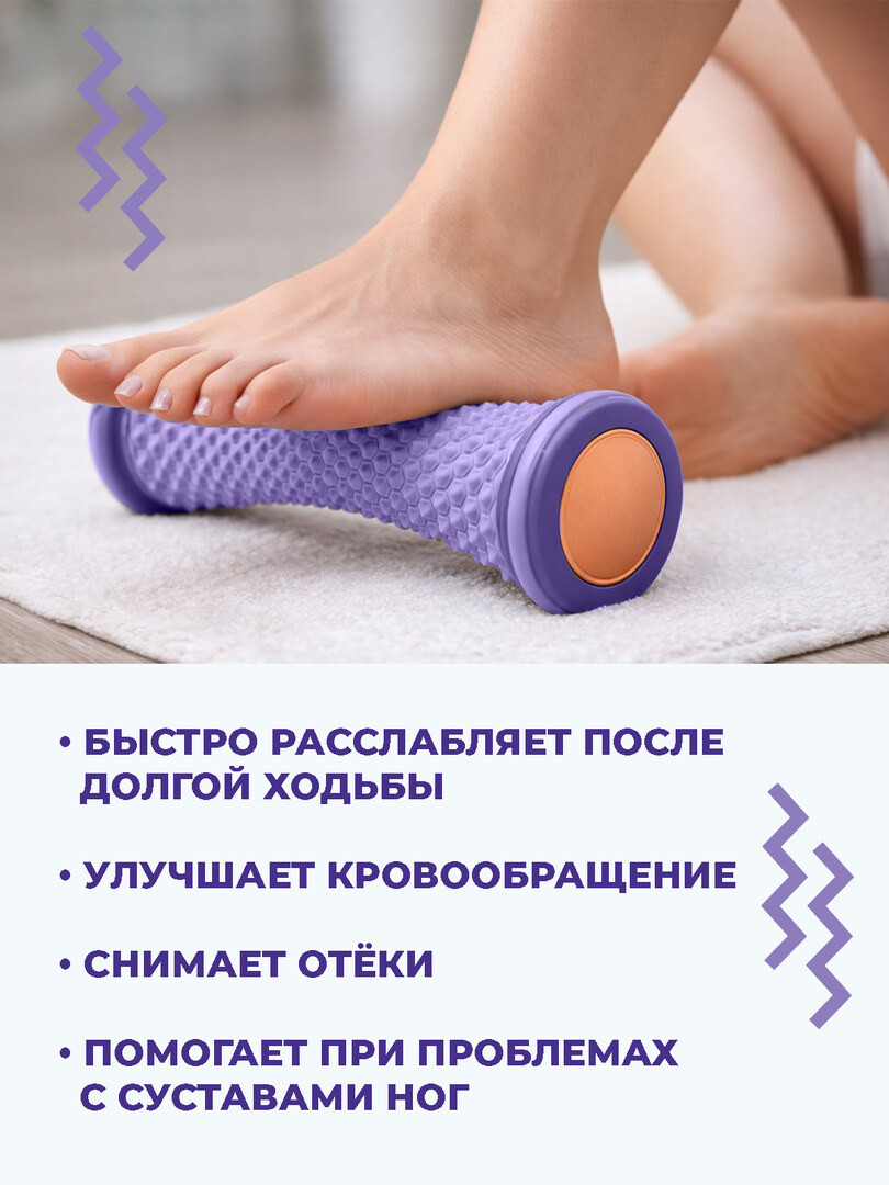 Роликовый массажер для ног и стоп, массажный валик с шипами, ролик с шипами, фиолетовый