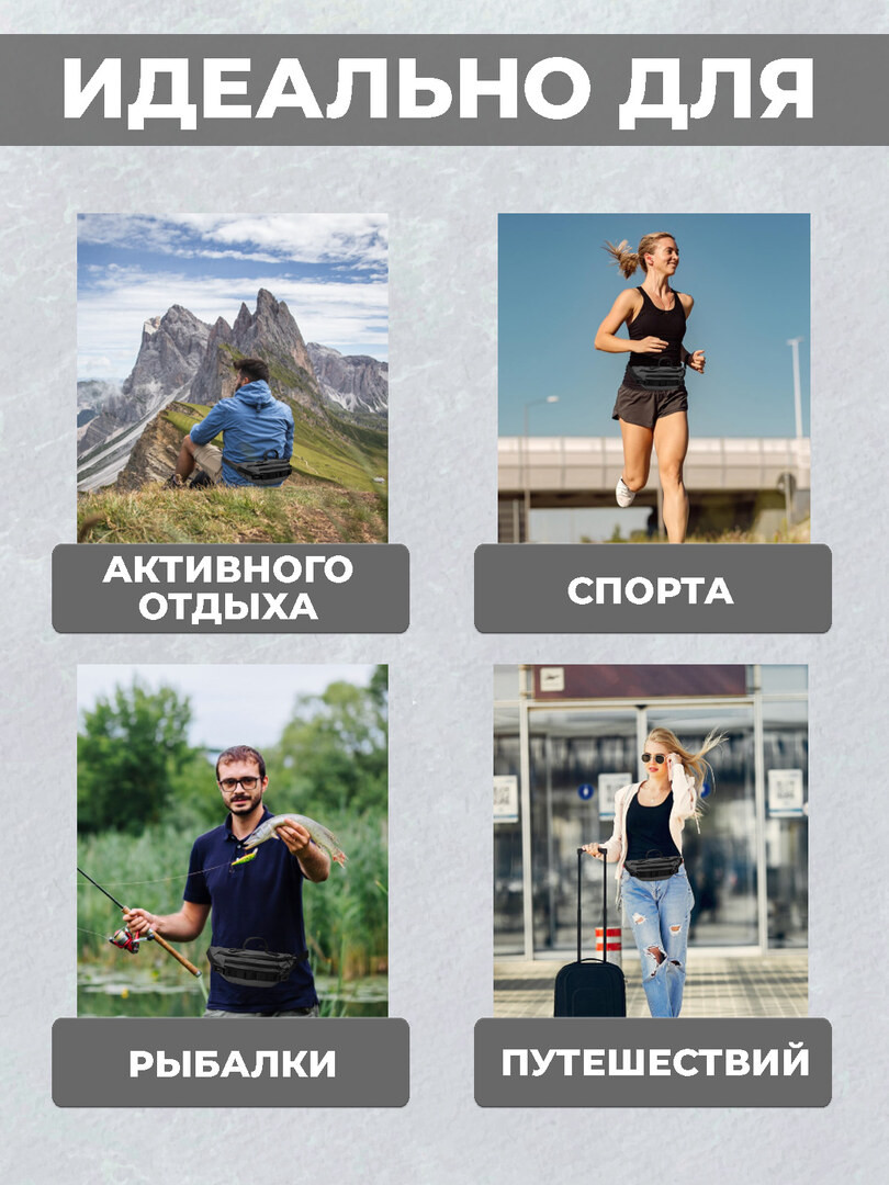 Сумка спортивная поясная, водоотталкивающая, черная