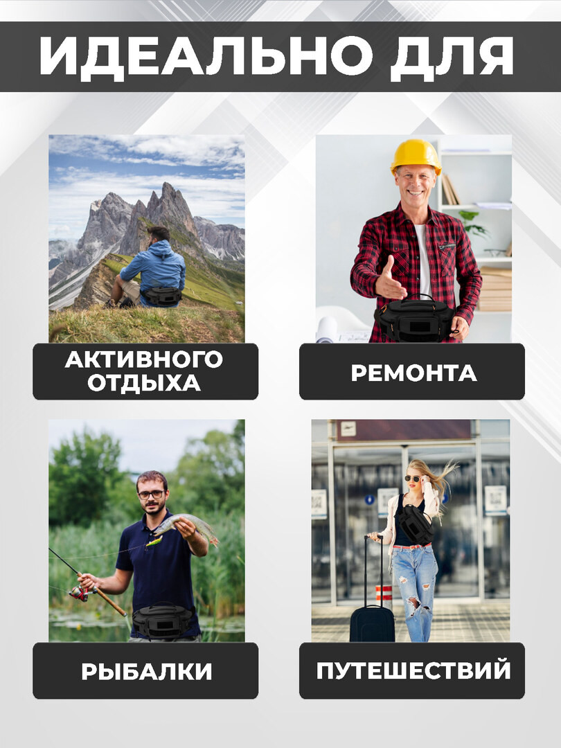 Сумка поясная, для спорта/рыбалки/путешествий, черная