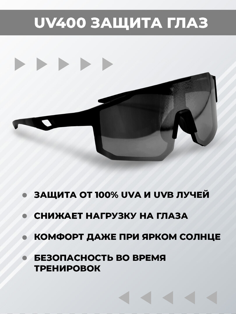Очки солнцезащитные спортивные UV400 монолинза черные с широким обзором