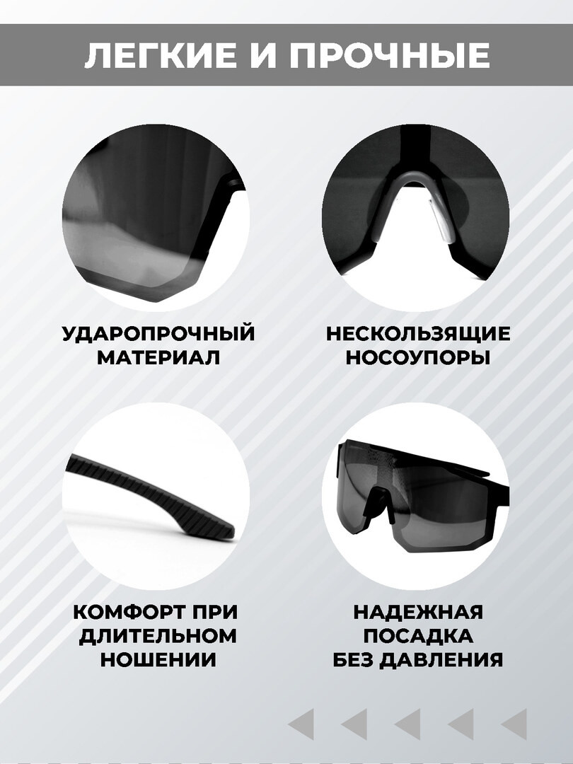 Очки солнцезащитные спортивные UV400 монолинза черные с широким обзором